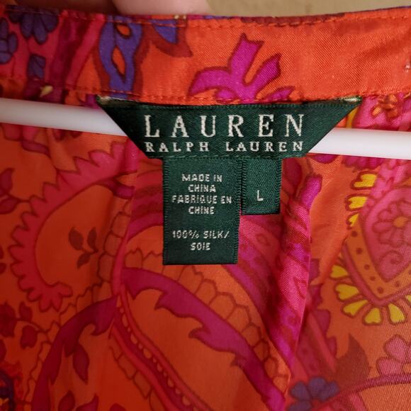 Lauren Ralph Lauren Blouse 100% Silk Paisley Boho Bohemian Flowy Top Sz L - Picture 8 of 11